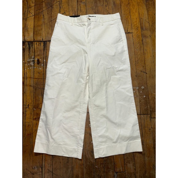 Banana Republic Pants - Banana‎ Republic Crop Pants Womens Petite 10 White Flat Front High Rise Wide Leg